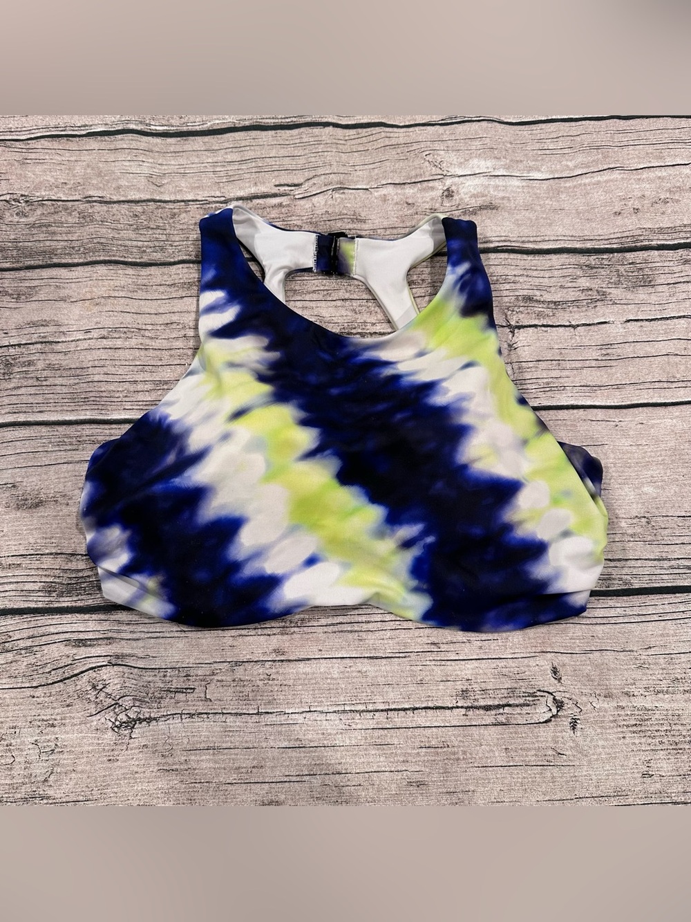 Athleta Tie-Dye High Neck Bikini Top Navy, Lime White, Underwire, Size 34D/DD